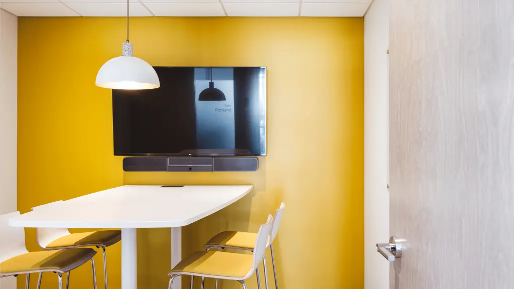 small conference room with yellow accents