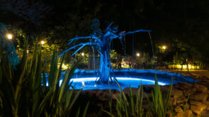 XYZ Technologies MJAL summer luminous nighttime experience blue illuminated fountain tree center blue lighting