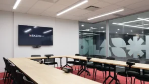 XYZ Technologies Espace Ax c large u shaped conference room flat panel display video conferencing system