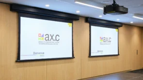 XYZ Technologies Espace Ax c the square multifunctional event space side view professional venue projection systems